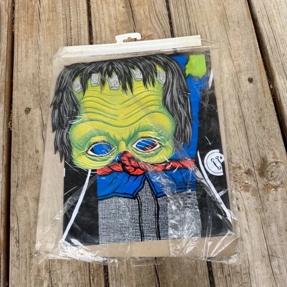 Vtg Ben Cooper Monster Costume  Mask Kids Size Small 3-6 Green Yellow Halloween